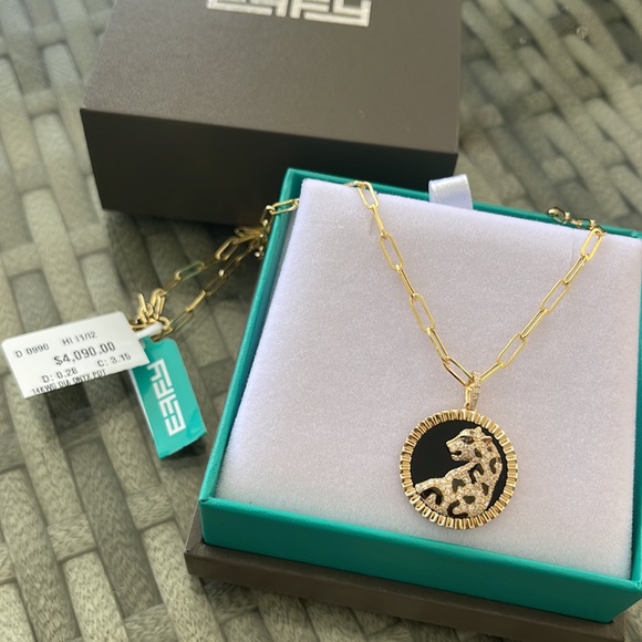 $4080 EFFY Panther Onyx Diamond Necklace Leopard - Picture 11 of 11